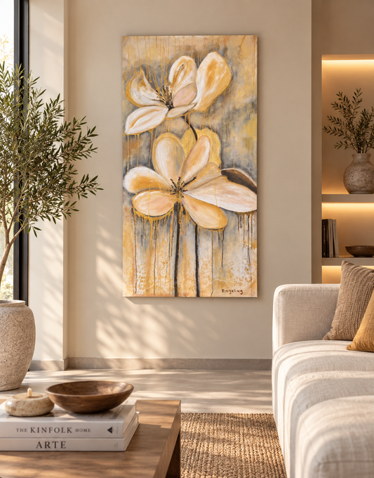El Primer Florecer - Óleo y acrílico sobre lienzo, 60 x 120 cm - Pam Ringeling