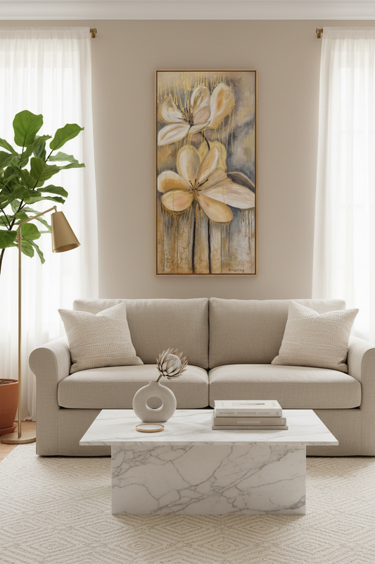 Florece en Silencio en salón elegante – Pam Ringeling Art